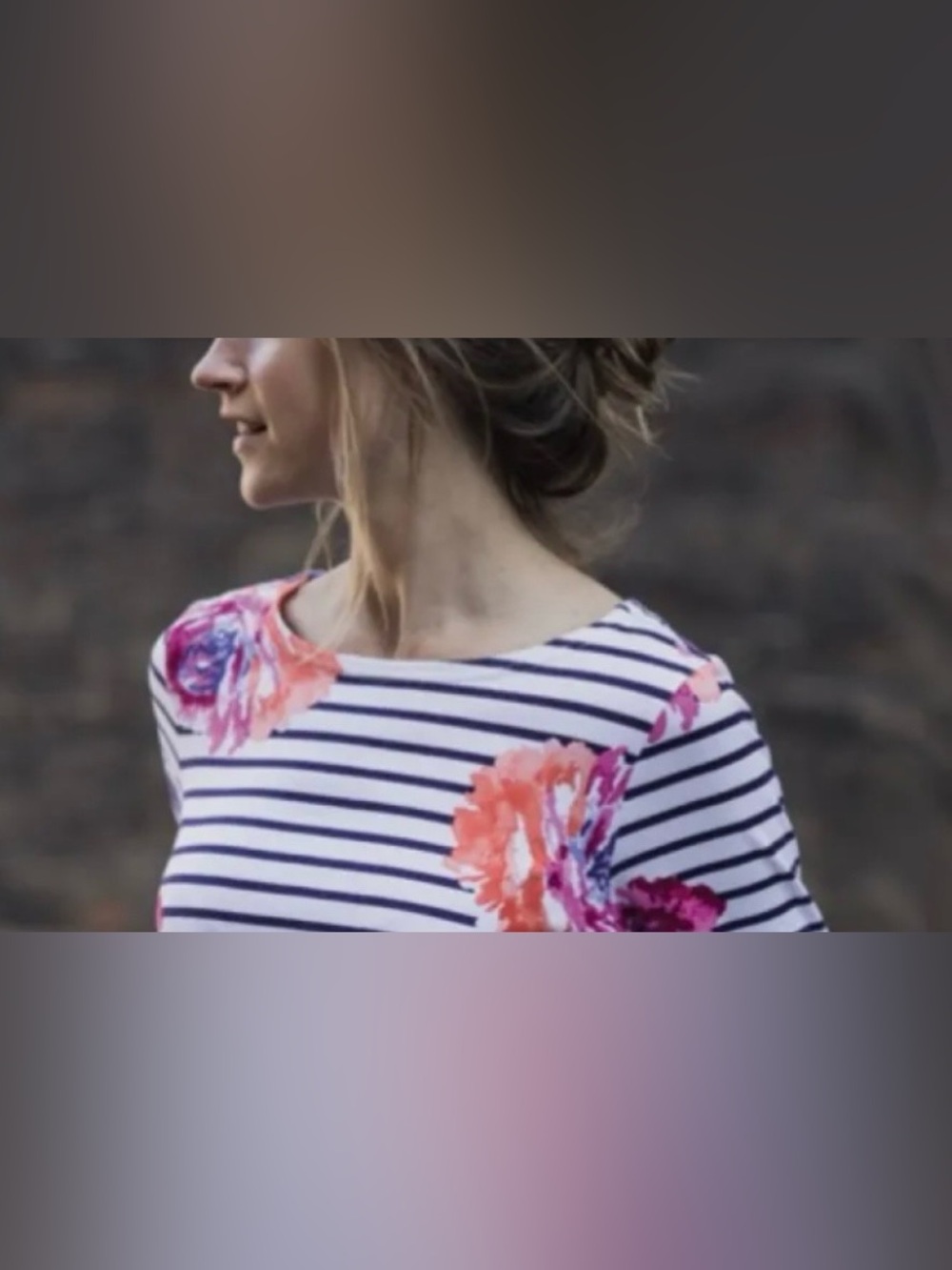 Joules Harbour Stripe & Floral Print Top; EUC, Sz. US 14/UK 18